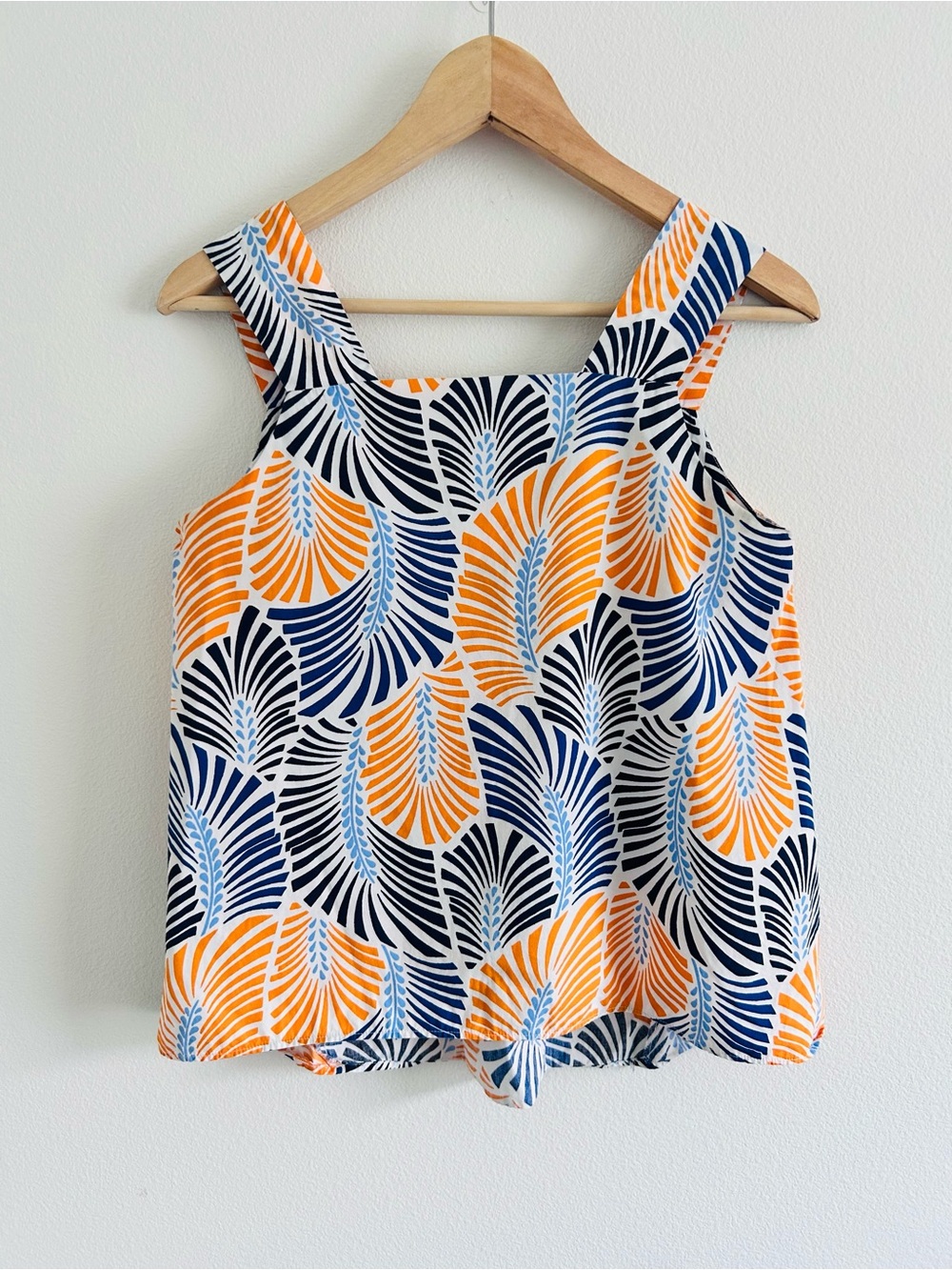 Zara Blue and Orange Leaf-Print Sleeveless Top | Size XS